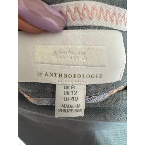Anthropologie ett twa Nias Cuffed Pants Linen High Rise Tapered Crop Blue Size 8 - Picture 9 of 12